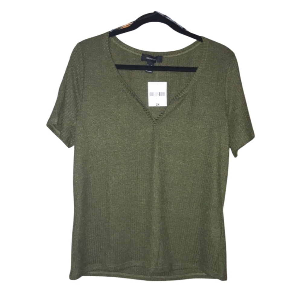 NWT F21 Plus Split Neck Top - Olive Green - Size 2X
